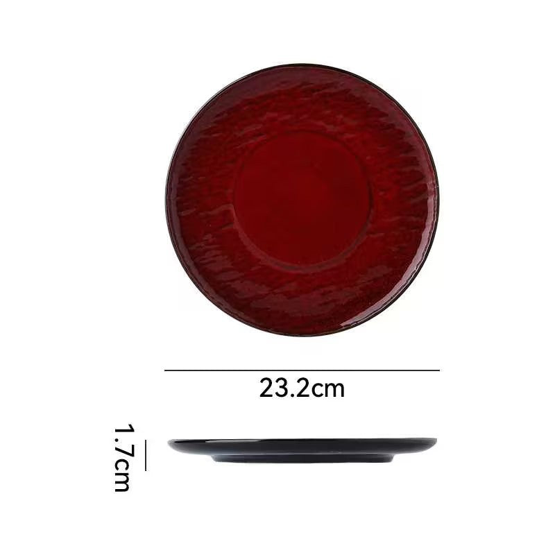 Nordicinsclassy hotel tableware ceramic bowl and plate combination burgundy restaurant for home embossed display plate
