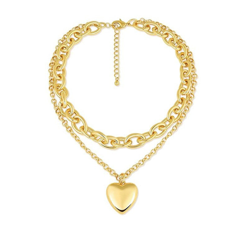 Amazon cross-border heart-shaped pendant necklace layered cuban chain clavicle chain fashioncasual popular jewelry new arrival for women