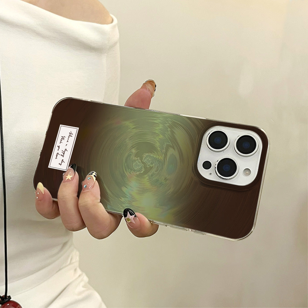 Hand-painted matcha swirl big hole phone case for apple 16, anti-drop iphone 17 fashionable trendy protective cover