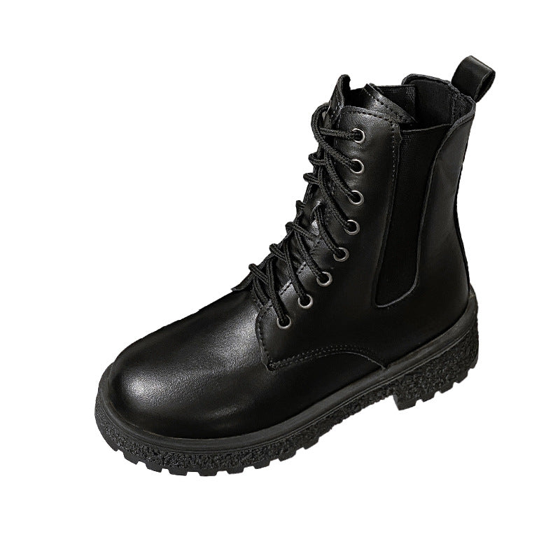 Women's mid-calf chunky heel round toe chelsea boots - 2025 autumn new korean style patent leather women's shoes - comfortable martin boots