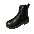 Women's mid-calf chunky heel round toe chelsea boots - 2025 autumn new korean style patent leather women's shoes - comfortable martin boots