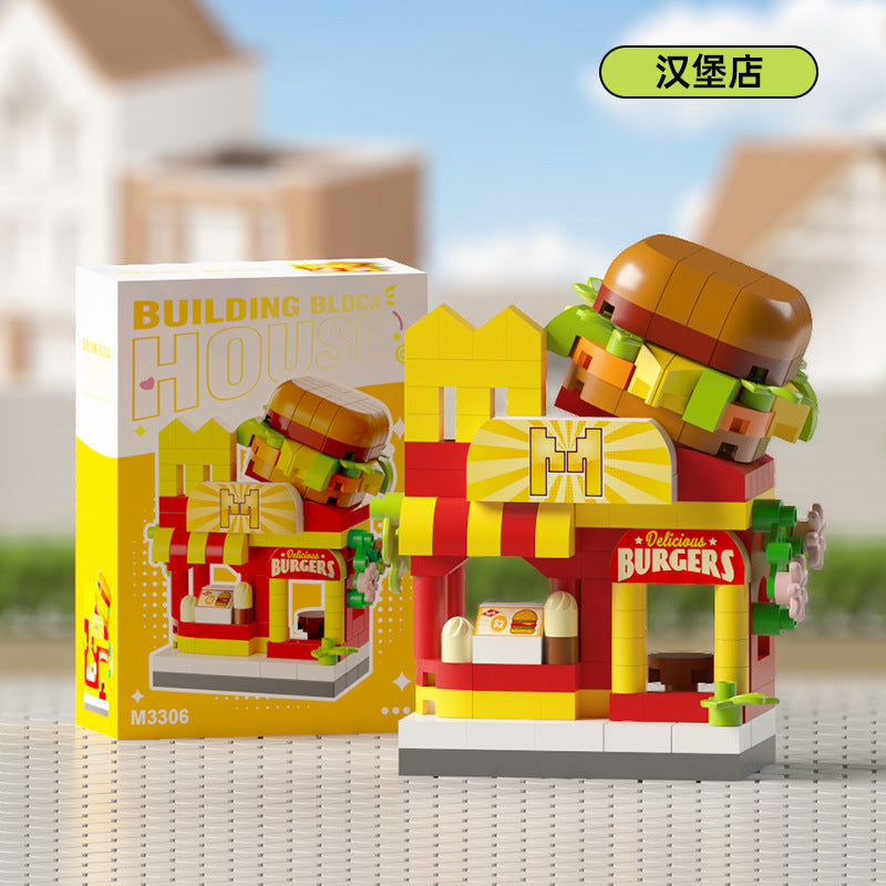 micro-particle building block mall department store chain street scene ornaments compatible with lego kids educational assembly toys