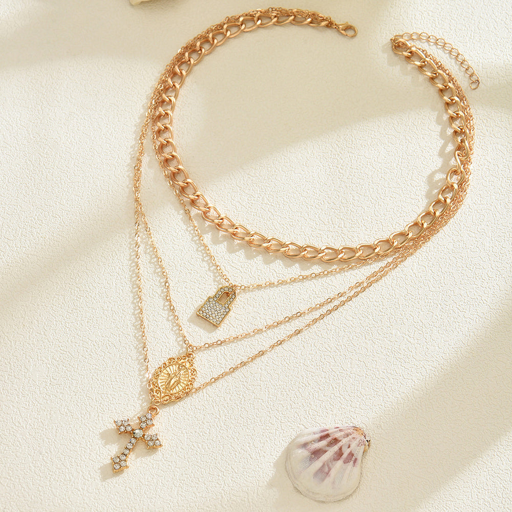 Long cross necklace wholesale fashion cross-border diamond pendant female elegant multi-layer virgin thanksgiving clavicle chain