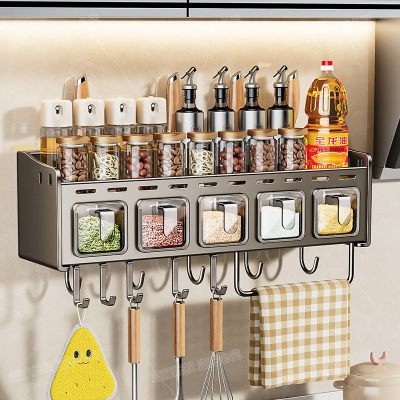 No punching gun ash kitchen rack seasoning rack household wall multi-function wall-mounted knife spatula storage rack