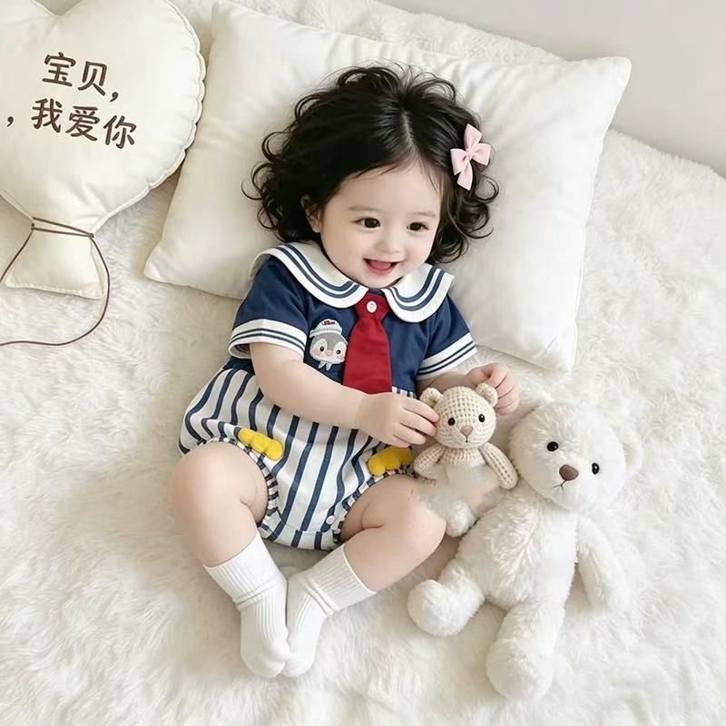 Summer baby girl romper, summer thin striped bodysuit, newborn fashion summer outfit