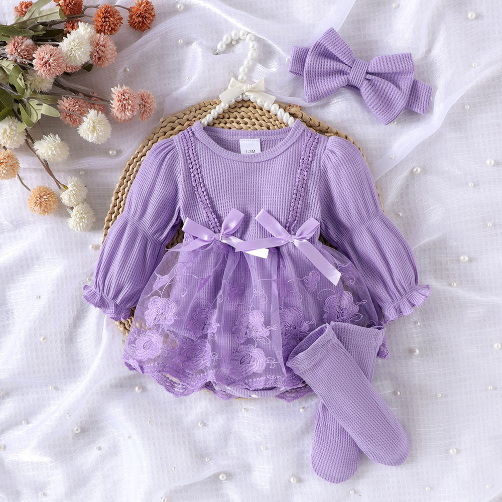 Children's clothing  cross-border european and american girls rose red long sleeves and socks