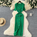 Exportelegance tweed styleretrov neck metal single breasted silmslimming lookelegant hip covering knittingdress spring