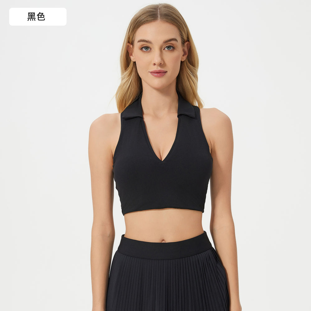 Polo collar sports bra women's quick-dry breathable fitness tennis pleated skirt professional training yoga outfit set