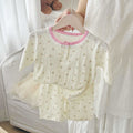 Summer lightweight crinkle cotton baby pure cotton air conditioning suit separates pajamas boys girls three-quarter sleeve loungewear