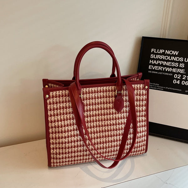 Wedding bag large capacity tote bag 2025 new red thousand bird grid handbag premium wedding shoulder bag