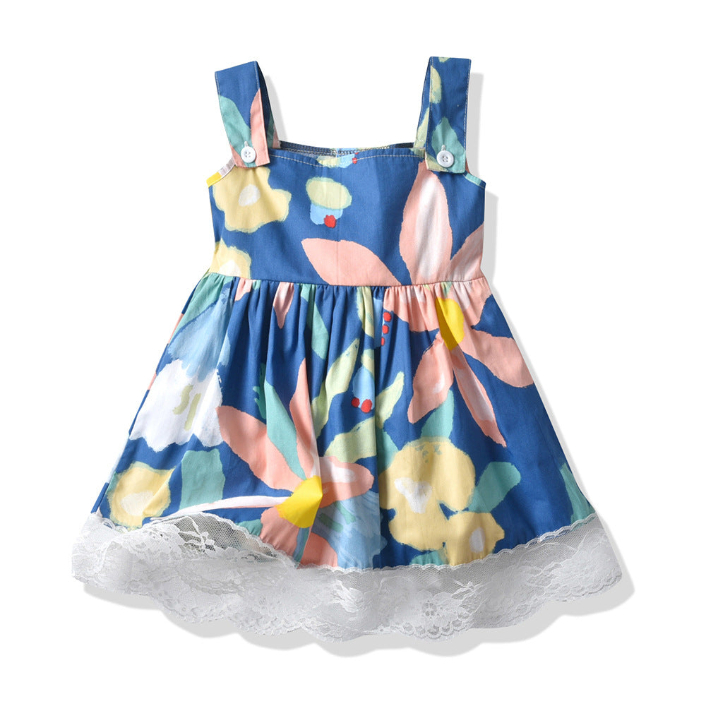 Brother and sister wear export spring and summer new arrival children's clothing boys short-sleeved shorts suspender suit girls floral skirt wholesale