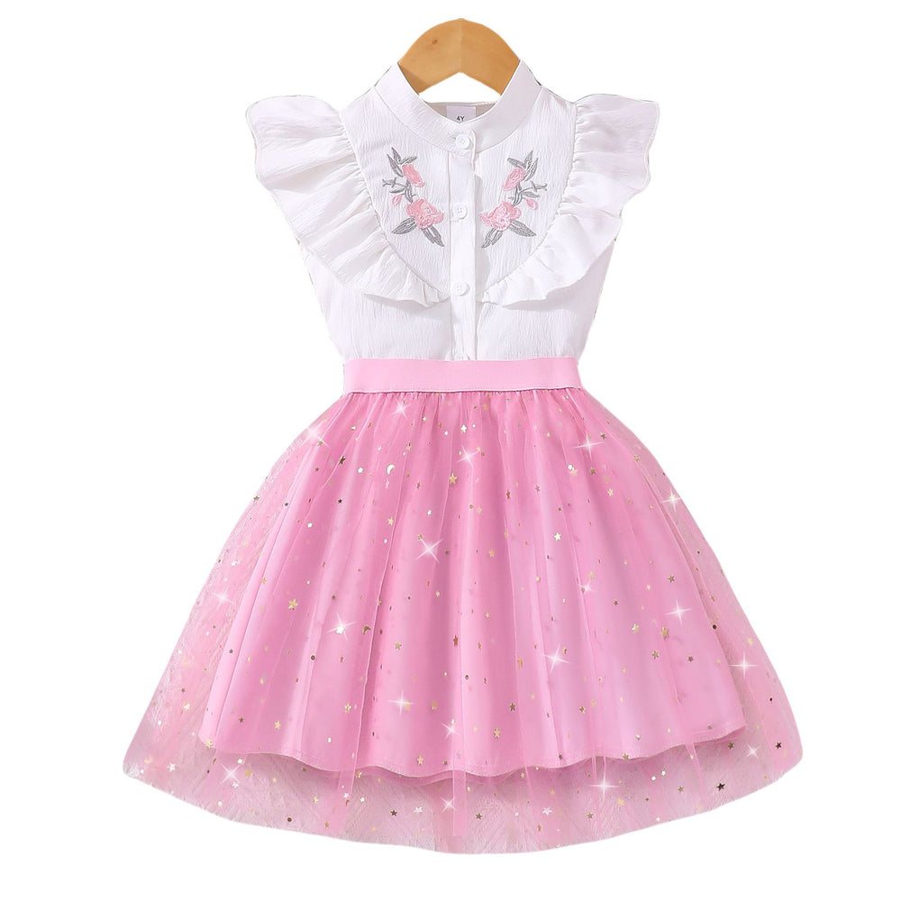 Girls' outfit set: embroidered top + skirt two-piece set