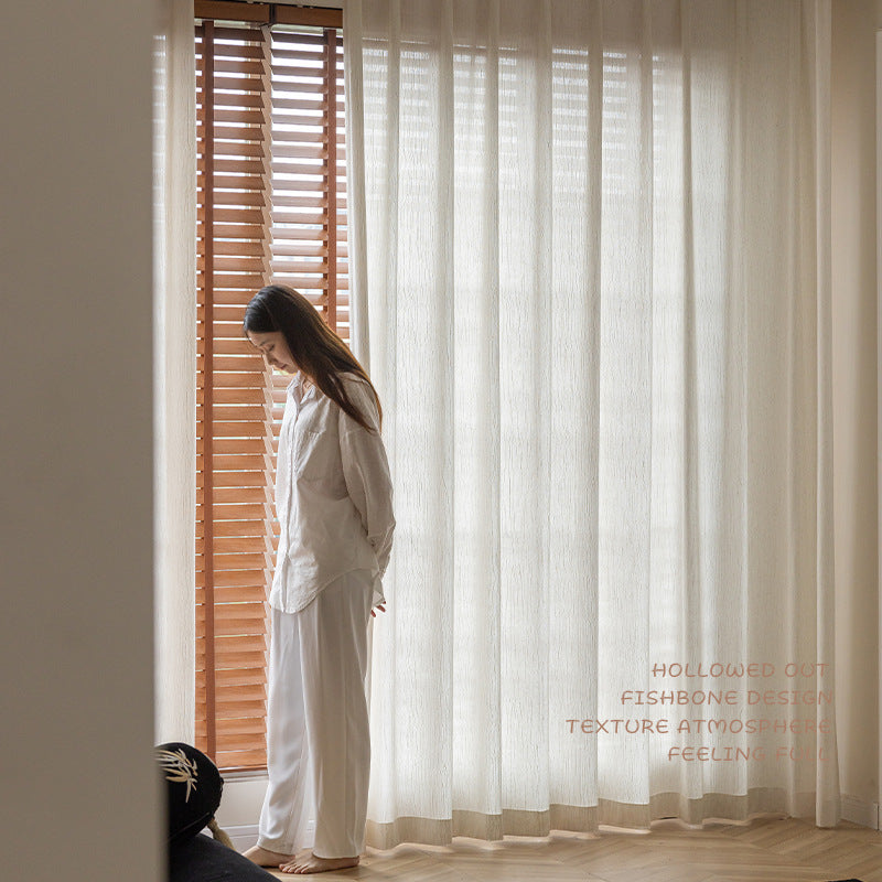 French medieval style fufeng gauze curtain, light-proof and opaque, living room texture gauze, cotton and linen window gauze, classy curtain gauze