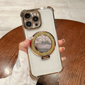 Four-corner electroplated glitter mirror phone case for apple 16 pro, iphone 12/11 with ring stand