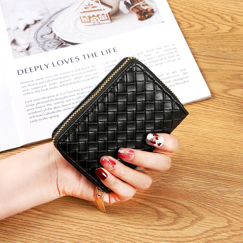 New simple and fashionable woven pattern wallet, multi-functional organ card bag, large capacity, multi-card position card clip, credit card holder.