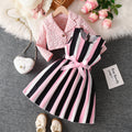 Girls' two-piece foreign trade dress set: yellow and black vertical striped sundress with jacquard cardigan and collared jacket