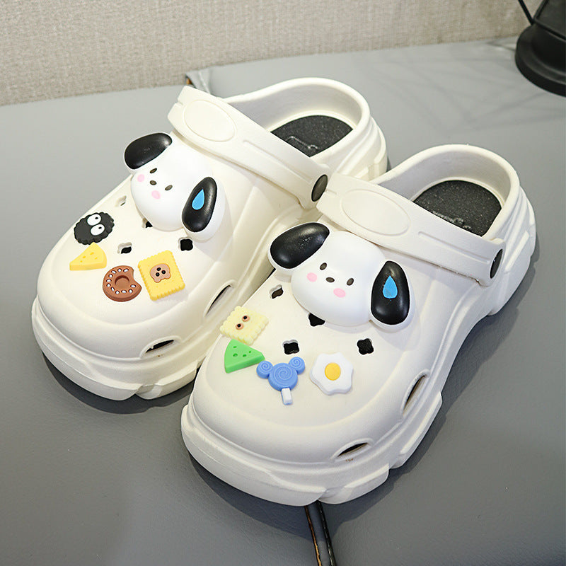 2025 summer new women's clogs - cute cartoon print, closed-toe, chunky sole, girly beach sandals