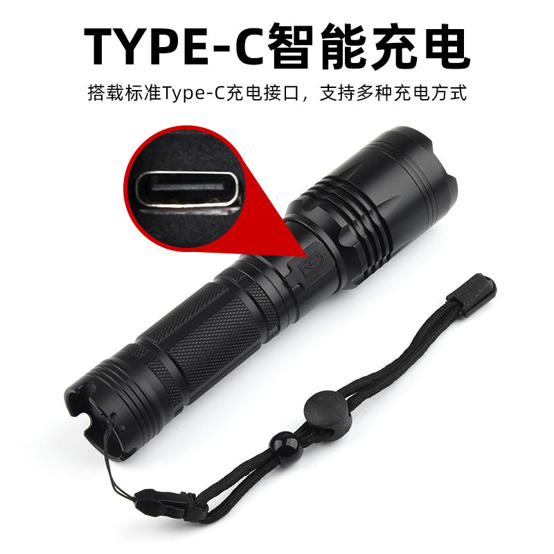 Cross-border P70 zoom strong light flashlight Type-C rechargeable electric display long-range outdoor lighting LED flashlight wholesale