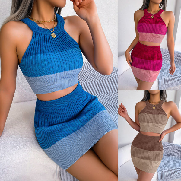 The real shot 2025 spring and summer European and American fashion gradual change color open button top hip skirt set,   women's clothing
