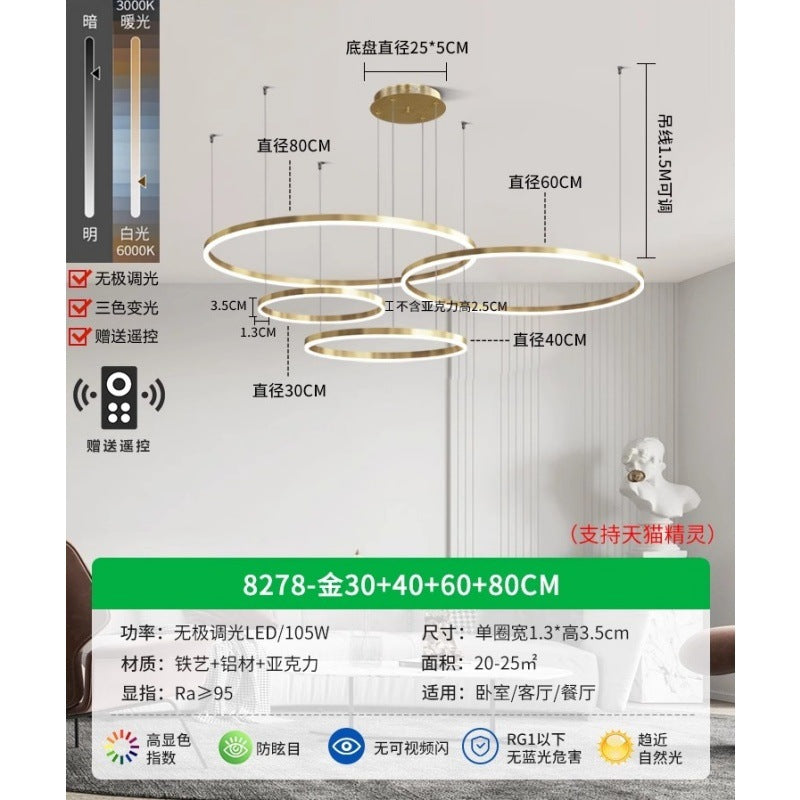 Circle of Light Living Room Chandelier French Postmodern Simple Light Luxury Dining Room Light Duplex Circle Hall Lighting 1