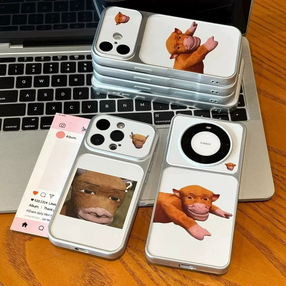 Confused cow funny emoji stickers for apple 17 pro, personalized phone case, lying cow ip18 soft case