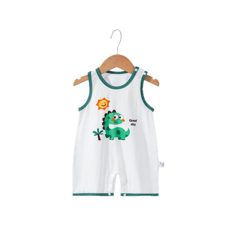 Baby sleeveless romper summer thin newborn bodysuit unisex infant crawling suit cartoon onesie