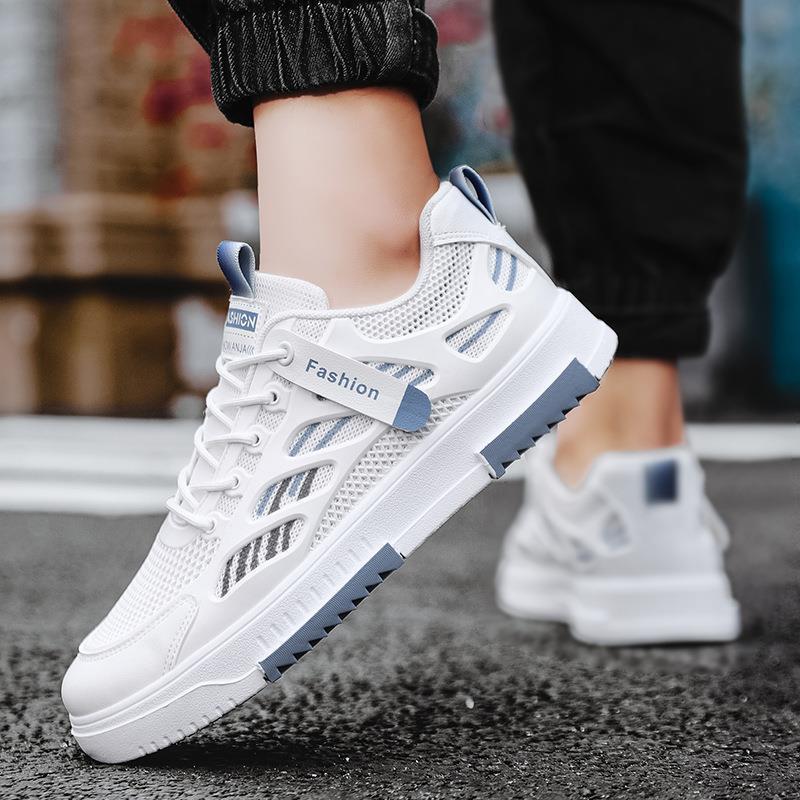 Men's spring breathable anti-odor mesh sneakers - trendy, versatile casual skate shoes for students - soft sole white sneakers