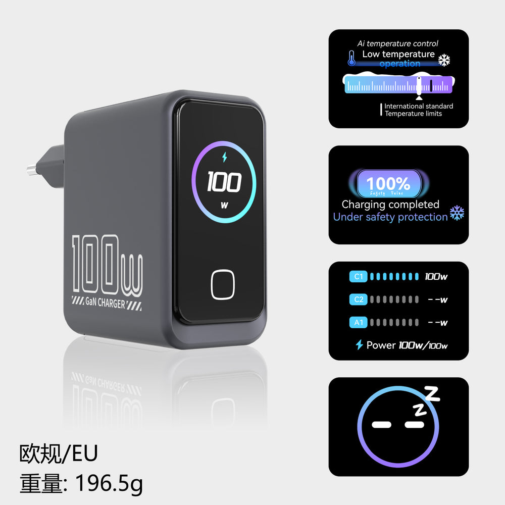Wow customized 100w gallium nitride charger ai intelligent digital display charging head suitable for notebook mobile phone charger