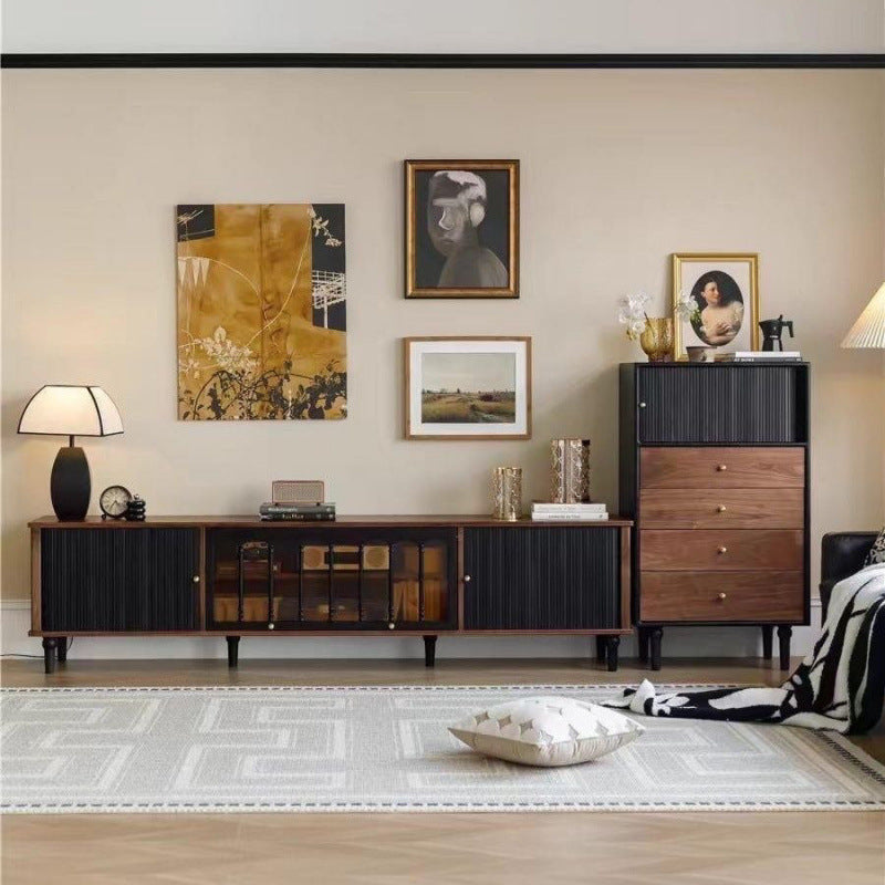 Nordic retro chest side cabinet storage solid wood French TV cabinet bedroom locker black small apartment living room