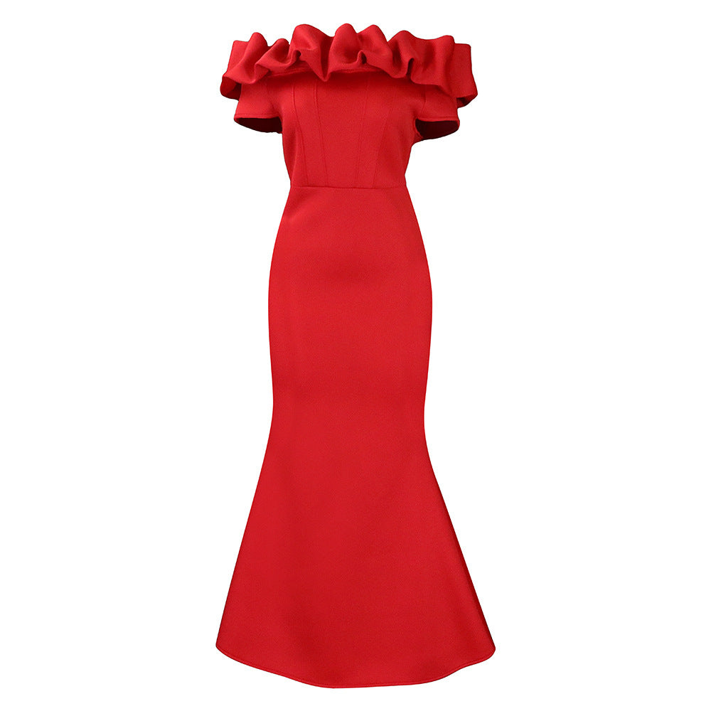 D552 european and american cross-border women's clothing   summer off-the-shoulder sexy mermaid maxi dress african dress