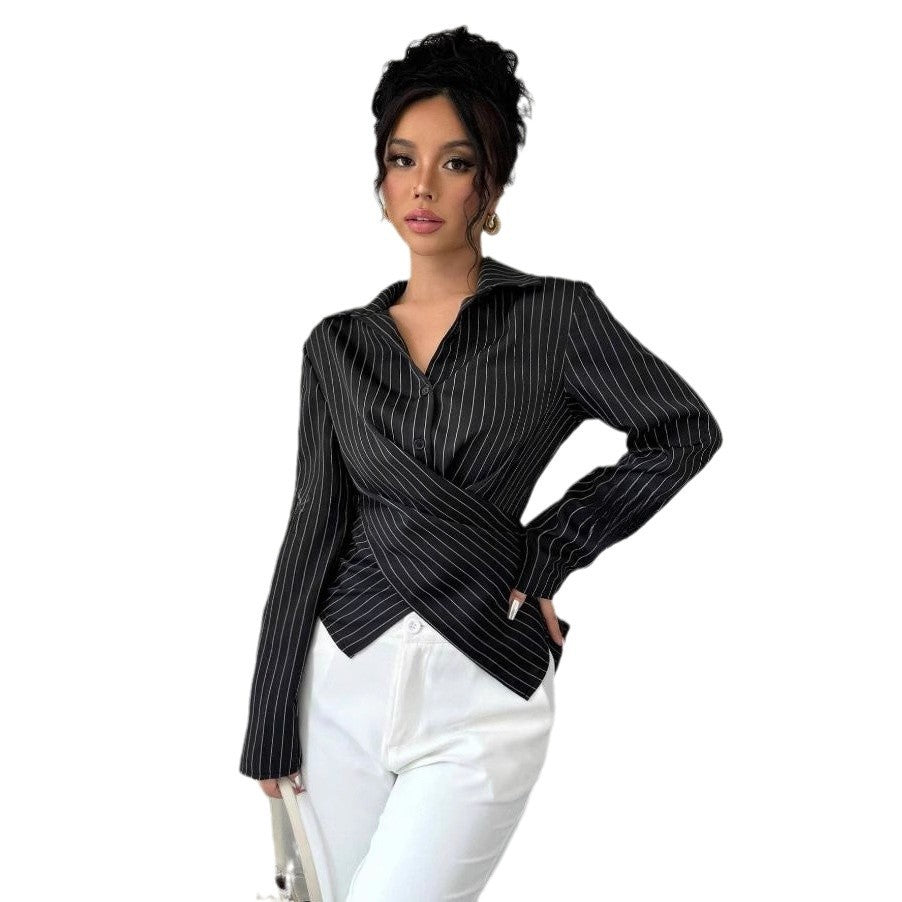 european and american cross-border  new spring sexy fashionable elegant long-sleeved button-down women's blouse