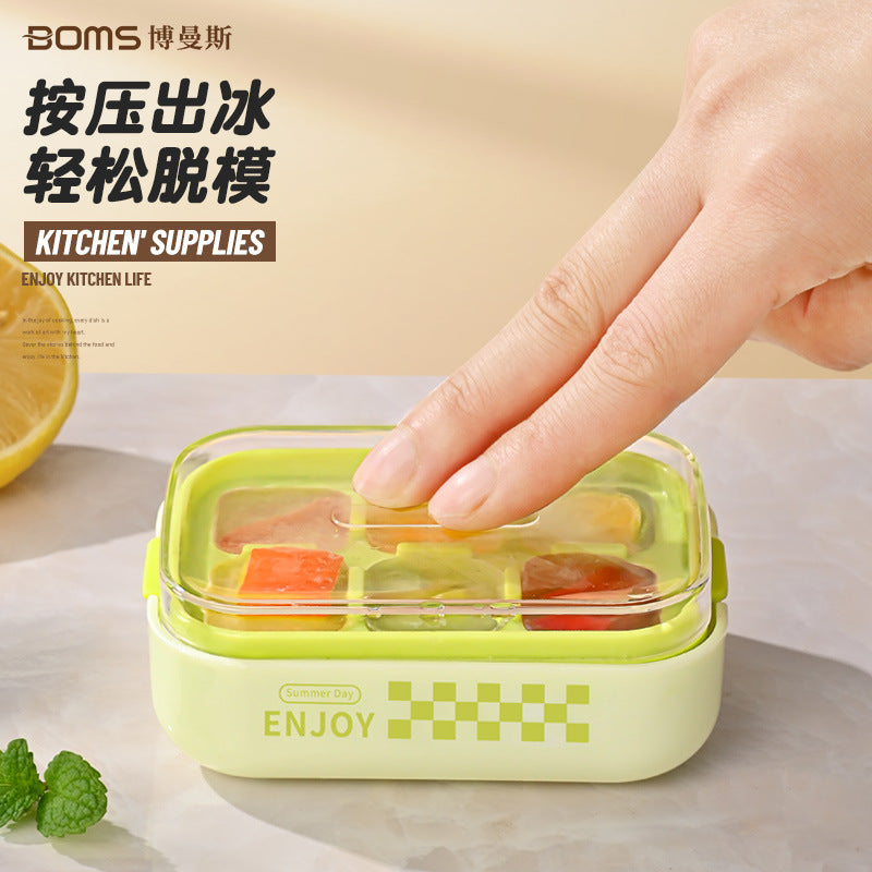 Frozen ice cube mold Cold drink ice making Plastic ice grid with cover Refrigerator ice box Household Internet celebrity Mini small ice cube box