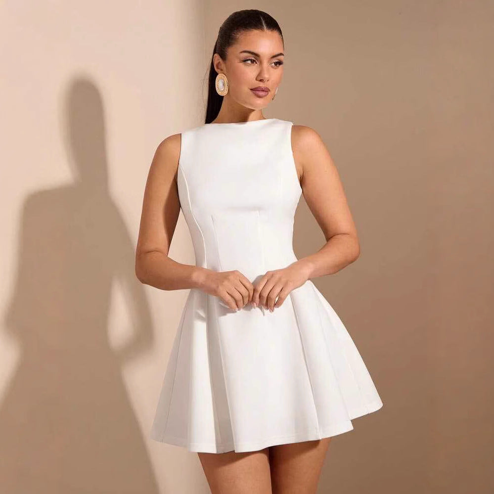 summer tk cross-border solid color a-line sleeveless slim-fit elegant tea party dress