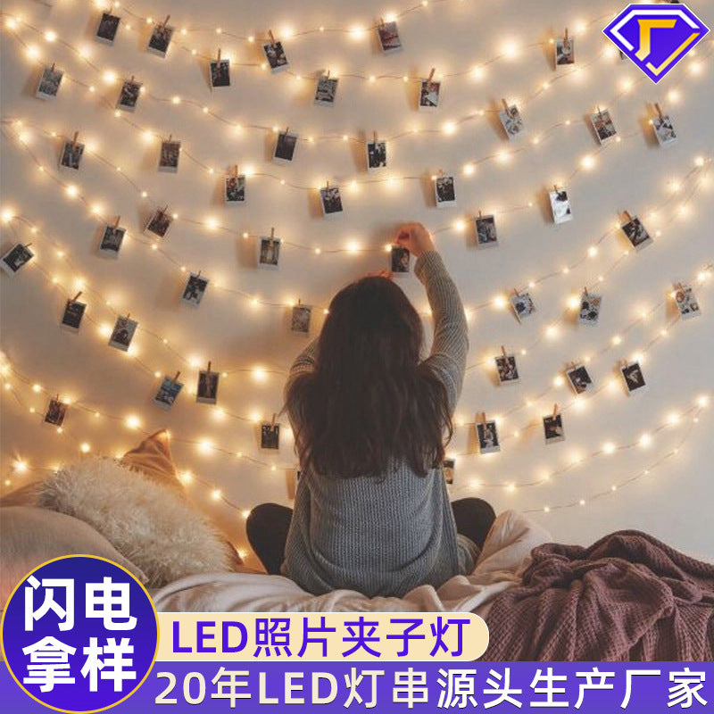 [Customized] Battery box copper wire clip light string Gypsy Internet celebrity photo wall light room clip photo light string