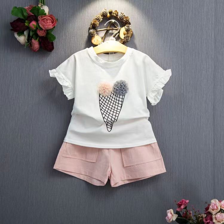 Girls' summer outfit: new trendy & stylish summer set for kids - lightweight short-sleeve top and pants two-piece set