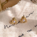 French chic floral pearl metal texture stud earrings - minimalist, unique, and versatile fashion earrings for women