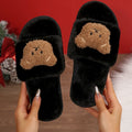 Women's fluffy slippers - new 2024 autumn/winter indoor/outdoor cartoon bear design, thickened plush cotton slippers