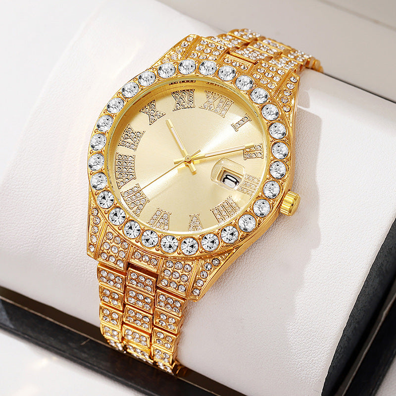 2025 hot-selling export watch: european and american men's personalized hip-hop feng shui ghost roman numeral diamond-inlaid quartz watch for men