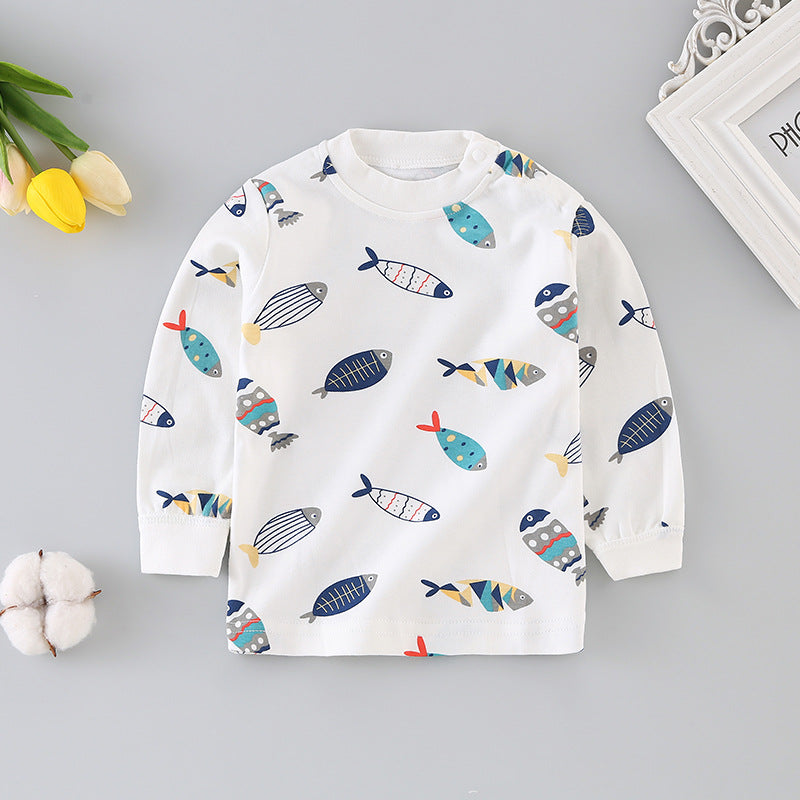 Baby underwear single top 0-1 year old infant autumn clothes boys' t-shirt long sleeve base layer pure cotton girls' autumn outfit