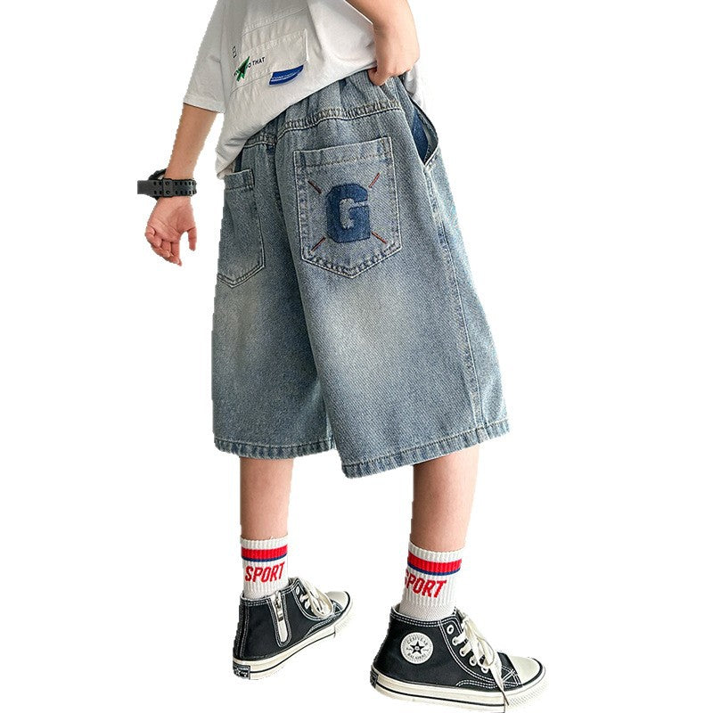 Kids' boys' summer denim shorts -  new style - stylish lightweight quick-dry shorts for mid-to-large boys