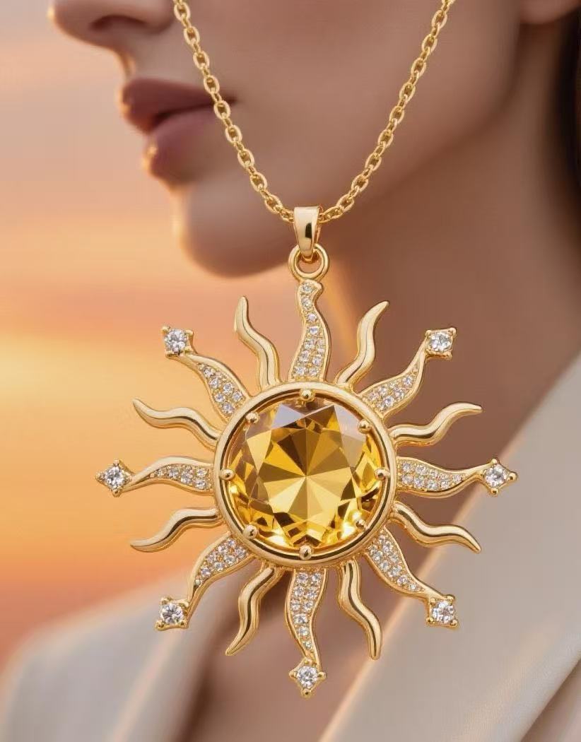 e-commerce exclusive: trendy european and american style sun necklace, gold diamond radiance pendant, understated luxury birthday gift for women
