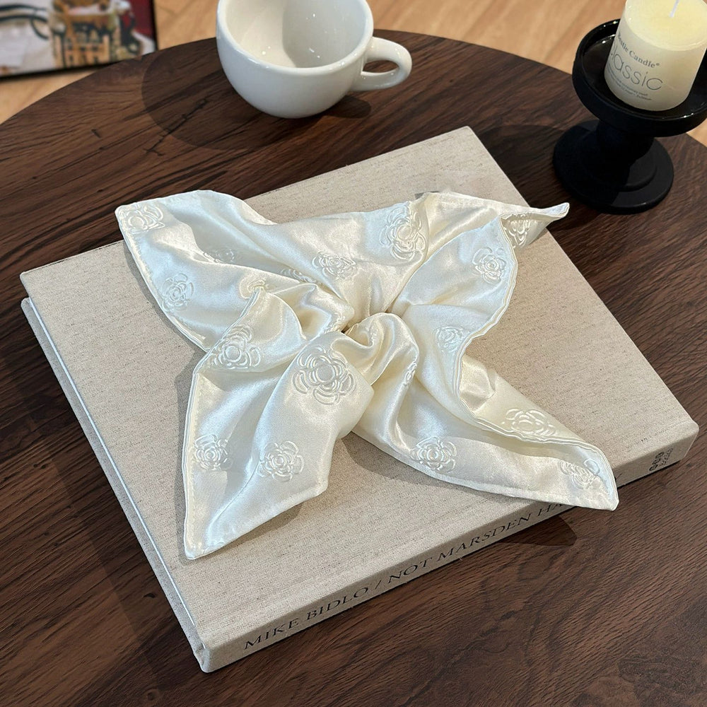 Camellia pear white satin square scarf hair tie low ponytail ball hair accessories hair curler spring hair tie handmade camellia