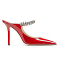 New arrival cross-border fashion one-strap super high-heeled sandals black pointed toe rhinestone high heels shallow mouth stiletto heels