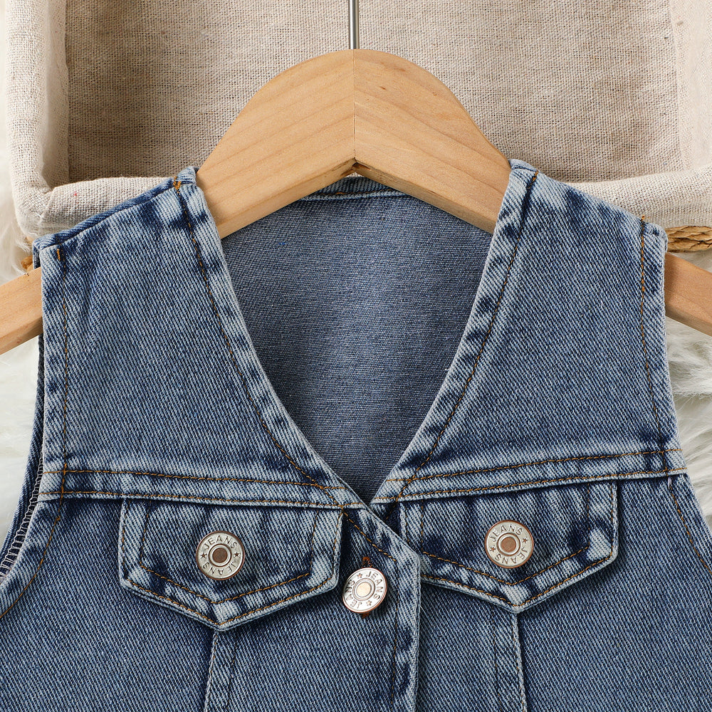 European and american cross-border children's wear: girls' summer denim vest top and pleated skirt two-piece set for toddlers and young children