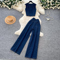 K-stylework clothing style denim two-piece set women's summer sleeveless vest high waist pants silm pants slimming lookelegantsuit