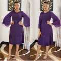 Aliexpress  new long sleeve midi solid color dress african women's plus size pleated skirt with belt
