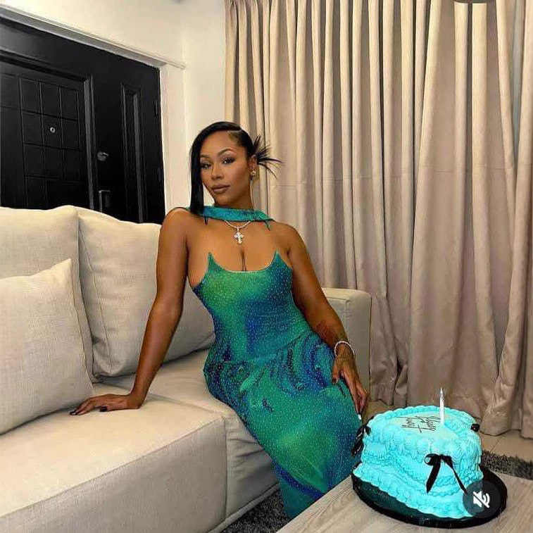 Starry sky print dress sexy deep v cami maxi dress european and american summer new  plus size women's long dress