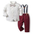 Wholesale children's clothing: new autumn long-sleeve white shirt with tie and overalls - stylish korean style formal wear for kids