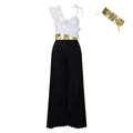 C8605 european and american style  foreign trade sexy ruffle sleeveless top wide leg pants fashion set