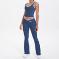 double-sided brushed contrast color tight breathable cross wide-leg yoga suit sports running fitness two-piece set